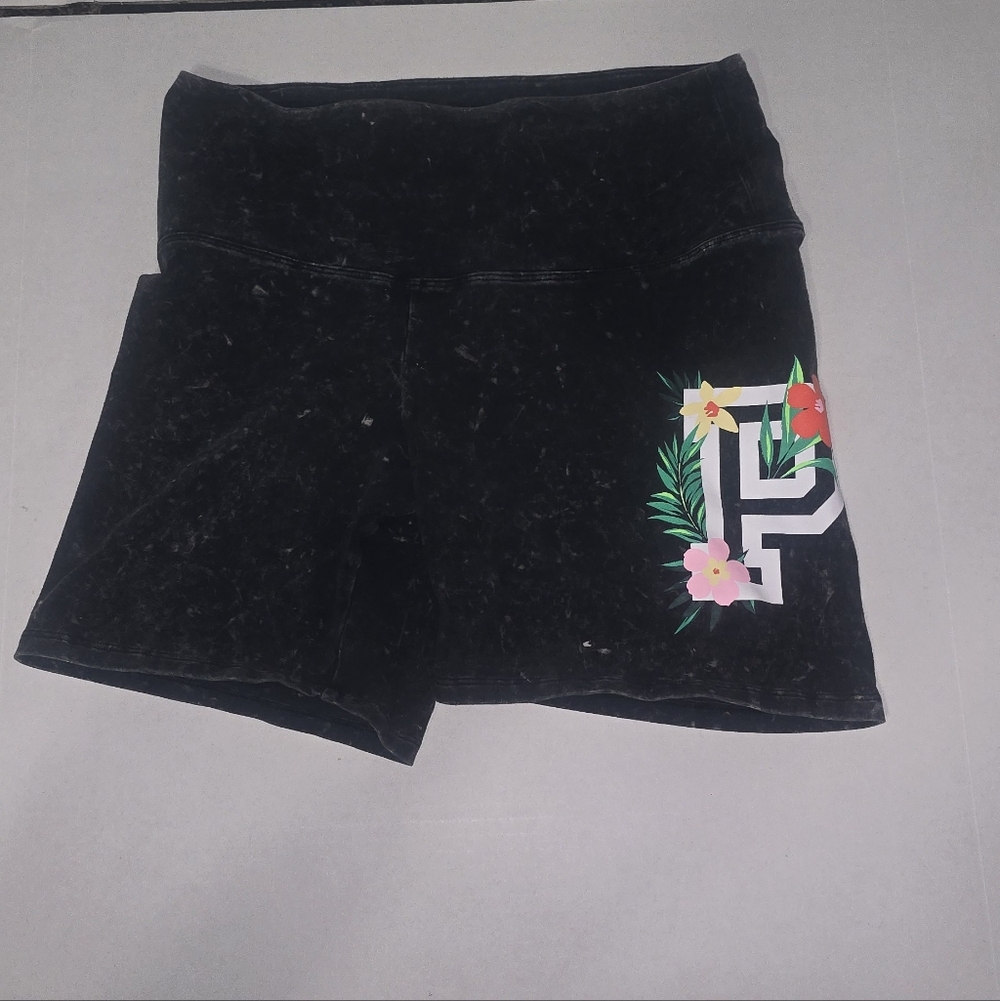 PINK Victoria's Secret Black Athletic Shorts with Floral Logo